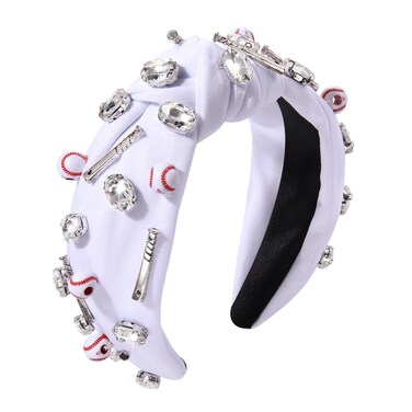 Baseball Knotted Headband for Women Sparkle Crystal Baseball Charm Headband Game Day Top Knot Hairband Baseball Mom Accessories Gift for Sports Fans