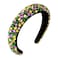 Padded Rhinestone Headband Bejewelled Crystal Velvet Wide hairband Party Headwear Hair Accessories for Women Girls (Purple green yellow rhinestone)