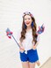 4th of July Knot Headband for Women Red White Blue Star Hairband Pearl Rhinestone Stars Beaded USA Patriotic Knotted Head Band Headpiece Hair Accessories (patriotic headband A)