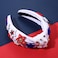 4th of July Knot Headband for Women Red White Blue Star Hairband Pearl Rhinestone Stars Beaded USA Patriotic Knotted Head Band Headpiece Hair Accessories (patriotic headband A)