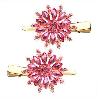 Crystal Hair Clips Large Sparkle Rhinestone Flower Design Alligator Metal Clip Non-Slip Floral Duckbill Hairpins Bling French Fancy Hair Barrettes for women Girls Hair Jewelry Accessories