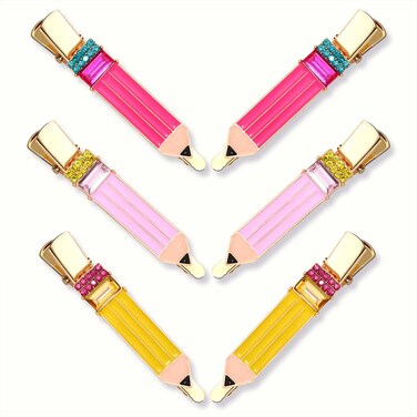 Pencil Hair Clip - 6 Pack Teacher Hair Clips Funny Pencil Hair Clips Back To Shool Hair Accessories for Teachers Student