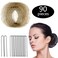 Zonon Bun Hair Nets Invisible Elastic Edge Mesh and U Shaped Pins Set, 50Pcs Individual Package Invisible Hair Nets, 40Pcs U Shaped Pins for Ballet Bun, Sleeping, Women and Wig (Light Linen)