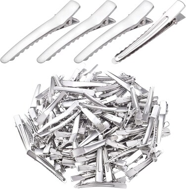 100pcs 49.5 mm Silver Metal Alligator Hair Clips Non-slip Single Prong Teeth Bows Hair Clips Professional Sectioning Hairpins for Women Styling DIY Hair Accessories