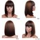 Kalyss Blunt Bob Short Hair Wigs for Women Heat Resistant Yaki Human Hair Blended Brown Highlights Women&rsquo;s Wig With Hair Bangs (Brown)