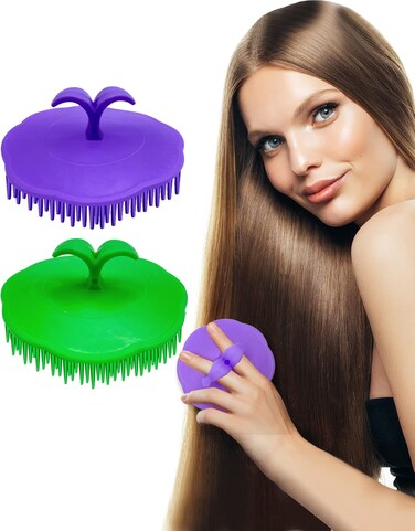 Hair Scalp Brush Dandruff Cleaning Brush Shower Scalp Shampoo Brush Scalp Massager, 2 Pack (Purple and Green)