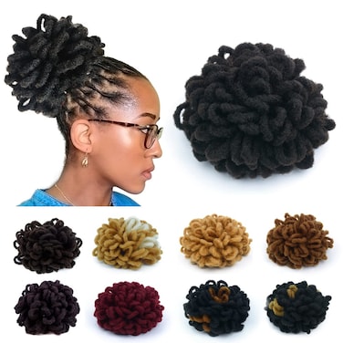 Afro Puff Drawstring Ponytail Hair Bun Hairpieces Synthetic Dreadlock Faux Locs Clip in on Chignon Scrunchies Hairpiece Loc Ponytail for Black Women Girls(Nature Black)