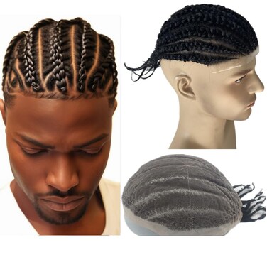 NLW Afro braid Toupee for men Afro curl HD lace Hair pieces for mens Human hair replacement system 8x10" lace hair units Eight Strand Braid
