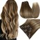 Easyouth Clip in Hair Extensions Real Human Hair Balayage Human Hair Clip in Extensions Dark Brown Fading to Caramel Blonde Mix Brown Balayage Clip in Extensions Ease of Use 14Inch 80G 7Pcs