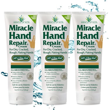 Miracle of Aloe&rsquo;s Miracle Hand Repair Cream 8 oz Healing Aloe Vera Lotion for Dry, Cracked Hands with 60% Ultra Aloe Gel - Moisturizes, Softens, and Repairs - Non-Greasy (3-Pack)
