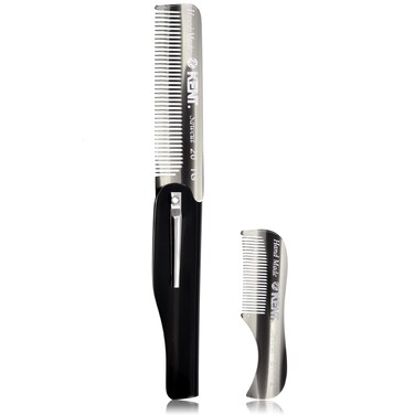 Kent 20T Handmade Graphite Folding Comb + 81T Pocket Comb for Beard and Mustache Grooming - Beard Growth Comb and Straightener for Men