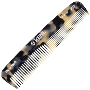 Kent R7T TW Fine and Wide Tooth Hair Comb - 5.1" Handmade Pocket Comb for Men, Best Beard Comb and Mustache Comb for Everyday Grooming and Styling - Sawcut Kent Comb, Made in England