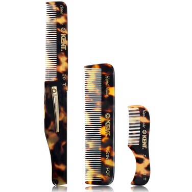 Kent Folding Beard and Mustache Comb Set - Handmade Mini Grooming Kit for Men's Travel and Home Care