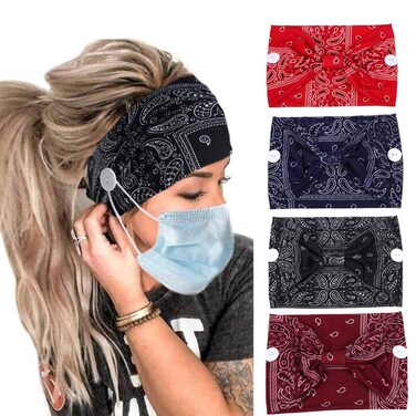 Bohend Boho Headbands Wide knotted Hair Bands Fashion Printing Bandeau Travel Stretchy Cotton Headband Sport Yoga Hair Accessories for Women and Girls (C)