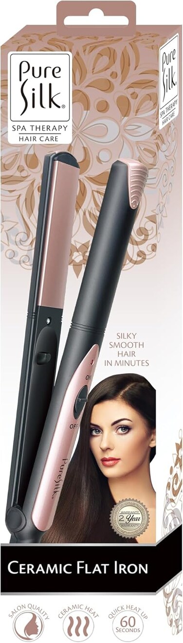 Pure Silk Ceramic Flat Iron Hair Straightener for Woman, Salon Quality Hair Straighter, 60 Second Quick Heat Up, Ceramic Heated Plates, up to 410 Degrees, Hair Styling Tools, 6-Foot Swivel Cord