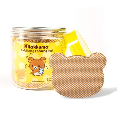 Rilakkuma Exfoliating Foaming Pad   Makeup Remover and Cleanser   Duo-Sided - For Cleansing and Exfoliating   Infused with Hyaluronic Acid, Enzyme Powder, Vitamin C, and Vitamin A   20 ct