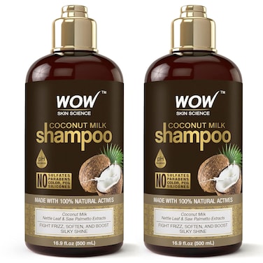 WOW Skin Science Natural Coconut Milk Shampoo &ndash; For Hair Growth, Curly Hair &amp; Wavy Hair, Men &amp; Women - Hydrating Shampoo with No Sulfates, No Parabens (16.9 Fl Oz (Pack of 2))