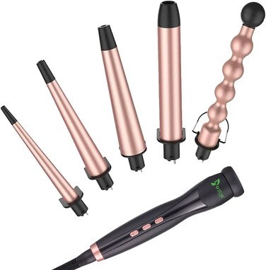 USTAR 5 in 1 Ceramic Curling Iron Wand Set, 5 Interchangeable Ceramic Barrels (0.35 to 1.25), Heat Resistant Glove, Rose Gold