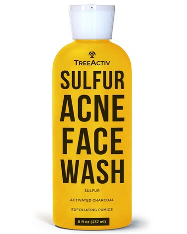 TreeActiv Sulfur Acne Face Wash Original Formula, 8 fl oz, Exfoliating Acne Face Wash for Men &amp; Women, Sulfur Acne Wash for Acne, Activated Charcoal &amp; Pumice, Foaming Daily Women and Men's Face Wash