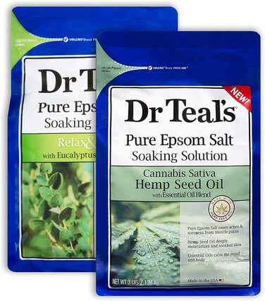 Dr Teal's Epsom Salt Bath Combo Pack (6 lbs Total), Relax &amp; Relief with Eucalyptus &amp; Spearmint, and Hemp Seed Oil