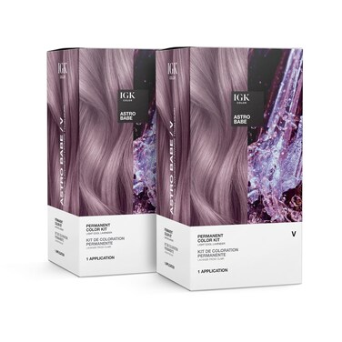 IGK Permanent Hair Color Kit   V Astro Babe - Light Cool Lavendar   100% Gray Color Coverage + Strengthen + Shine   Ammonia Free