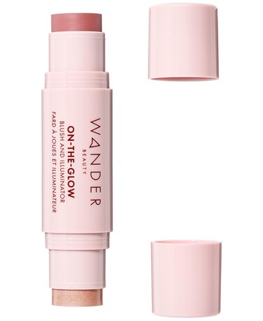 Wander Beauty On-the-Glow Blush and Illuminator - Bare/Nude Glow - 7-in-1 Hydrating Cream Blush &amp; Highlighting Stick - Stick Blush for Cheeks, Lip, Face &amp; Body - Highlighter Makeup &amp; Blush - 0.4 oz