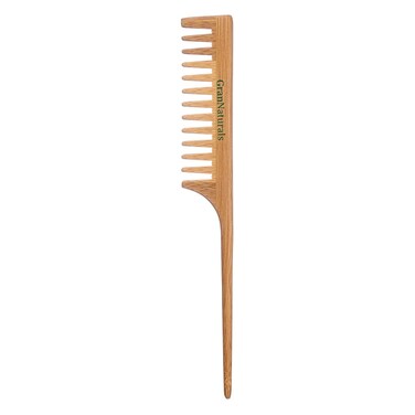 GranNaturals Wide Tooth Wooden Rat Tail Comb - Hair Tool for Teasing Strands &amp; Post Styling - Peach Rattail Wood Pick Handle for Sectioning &amp; Parting - Perfect for Professional &amp; Personal Use
