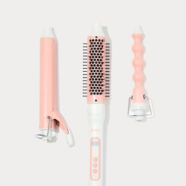 INH Hair 3-in-1 Quick Change Styler   Interchangeable Styling Tool with 3 Detachable Heads: Thermal Round Brush, Clamp Curling Iron, and Bubble Barrel
