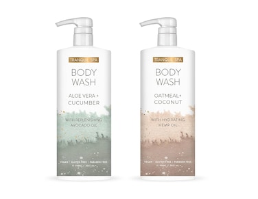 Tranquil Spa Body Wash Duo, Aloe Vera + Cucumber, Oatmeal + Coconut   Two 32oz bottles   Home and Body Company