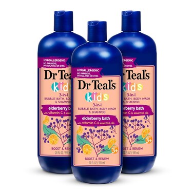 Dr Teal's Kids 3-in-1 Bubble Bath, Body Wash &amp; Shampoo, Boost &amp; Renew Elderberry with Vitamin C, 20 fl oz. (Pack of 3)