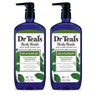 Dr Teal's Body Wash with Pure Epsom Salt, Relax &amp; Relief with Eucalyptus &amp; Spearmint, 24 fl oz (Pack of 2)