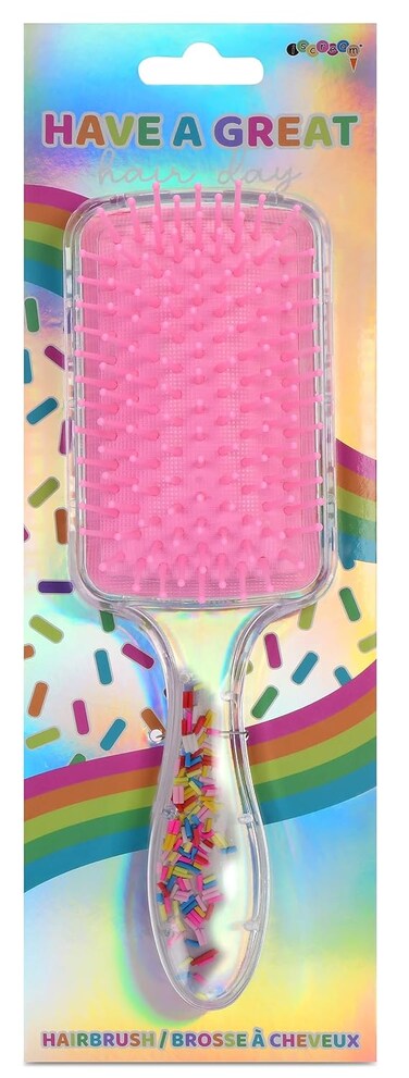 iscream Rainbow Sprinkles 9" Nylon Bristle Brush for Wet or Dry Hair with Floating Sprinkles