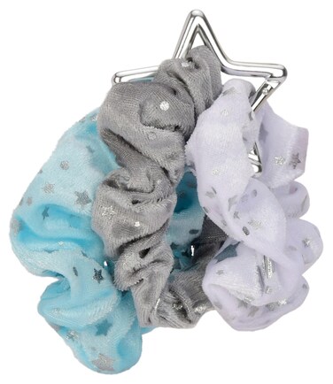 iscream Silky Soft Fleece and Velour Set of 3 Scrunchies - Sky Blue, Cloud Grey and Starry White