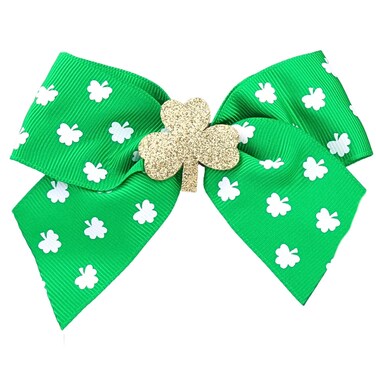 Needzo Saint Patrick's Bow with Shamrock, Festive Hair Accessory with Alligator Clip, St. Patty's Hairpiece, One Size Fits Most
