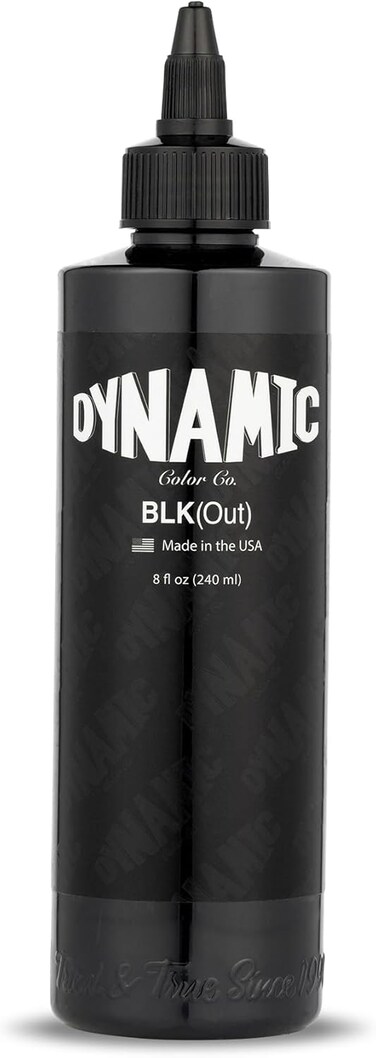 Dynamic Color Co - BLKout Tattoo Ink, for Blackout Tattoos, Solid Black Designs and Heavy Black Work, High Pigment Concentration, Exceptional Skin Coverage, Sterilized, Made in Spain, Reach Compliant