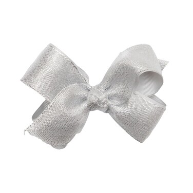 HAIRBOWS Girls' Metallic Grosgrain Bow with a Knot Wrap Center on a Clip, All Ages and Hair Types, 5 Inch Bow, Silver