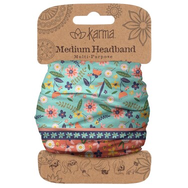 Karma Shelly Floral Headband for Women - Medium - Fabric Headband and Stretchy Hair Scarf - Green and Orange