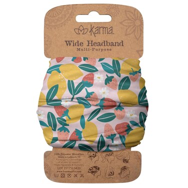 Karma Strawberry Lemonade Headband for Women - Wide - Fabric Headband and Stretchy Hair Scarf - Yellow and Green