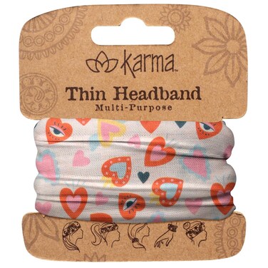 Karma Hearts Headband for Women - Thin - Fabric Headband and Stretchy Hair Scarf - Cream and Orange