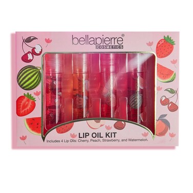 bellapierre Cosmetics 4-Piece Natural Lip Oil Kit   Moisturizing Lip Gloss Set   Fruit Flavored Lip Oil Collection with Rollerball Applicator