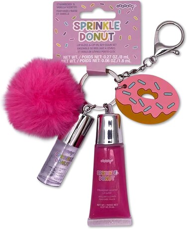 iscream Sprinkle Donut Keychain Strawberry Scented Lip Gloss &amp; Vanilla Scented Lip Oil Set
