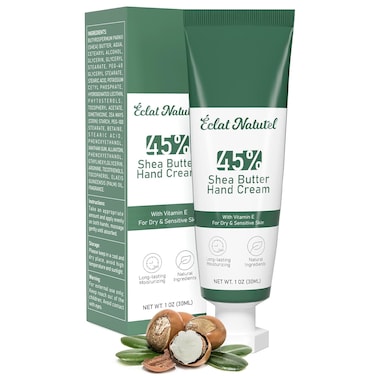 Shea Butter Hand Cream, Made with 45% Shea Butter and Vitamin E Hand Moisturizer, Deep Moisturizing Dry Hands, Mini Hand Lotion Travel Size, 1 Fl Oz