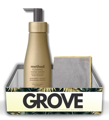 Method Ylang Ylang &amp; Hyacinth Scent Foam Hand Wash 10 oz Bundle with Microfiber Cloth - Luxurious Hand Soap for Sensitive Skin - Refillable Foaming Dispenser - Antibacterial &amp; Gentle - (2 Items)