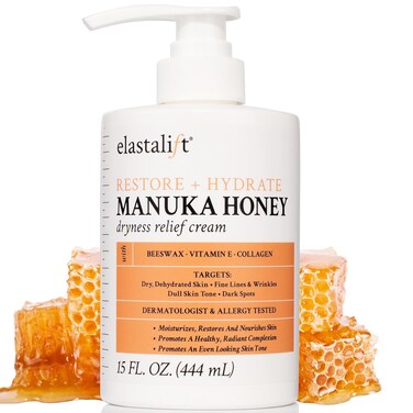 Elastalift Manuka Honey Cream Face Moisturizer &amp; Body Butter Lotion For Dry Skin   Firming &amp; Hydrating Miracle Balm Skin Care Moisturizing Lotion For Women, Wrinkles, &amp; Sun Damaged Skin, 15 Fl Oz