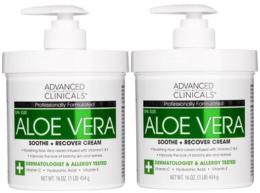 Advanced Clinicals Aloe Vera Lotion Sun Burn Recovery Cream   After Sun Body Lotion W/Vitamin C + Hyaluronic Acid   Sun Damaged Skin Repair Moisturizing Cream   Skin Care Products, Large 16 Oz, 2PC