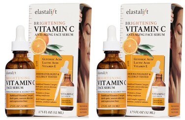 Elastalift Vitamin C Facial Serum For Age Spots, Wrinkles, &amp; Expression Lines. Anti-Aging Face Serum W/Vitamin C &amp; Hyaluronic Acid Brightens Skin To Promote Healthier Skin Complexion (2-Pack)