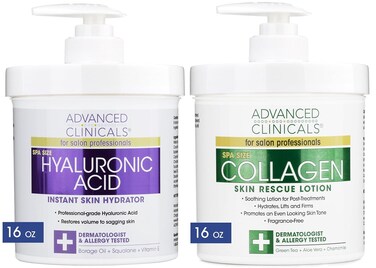 Advanced Clinicals Hyaluronic Acid Body Lotion + Firming Collagen Cream 2pc Skin Care Set   Skin Tightening Body Moisturizer &amp; Face Lotion   Hyaluronic Acid Lotion   Skin Care Products, 2pc Bundle