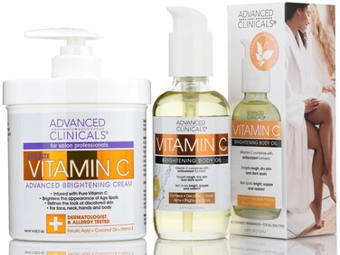 Advanced Clinicals Brightening Vitamin C Cream Moisturizer + Vitamin C Body Oil Skin Care Set   Nourishing, Brightening, &amp; Hydrating Body Oil &amp; Body Lotion For Dark Spots, Dry Skin, &amp; Stretch Marks