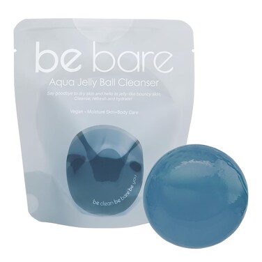 Be Bare Aqua Jelly Ball Cleanser, Daily Face Wash Korean Skin Care Cleanser Ball for Dry Skin with Squalane &amp; Hyaluronic Acid for Skin Hydration and Moisturizing - Fresh Aqua (1.41oz)