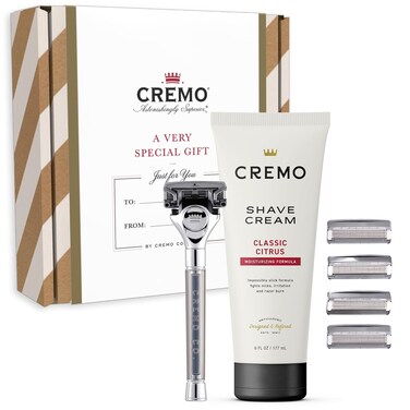 Cremo Original Shave Gift Set for Men, includes Impossibly-Slick 6 oz Shaving Cream, Chrome Barber Grade Razors for Men and four Razor Blades Refills